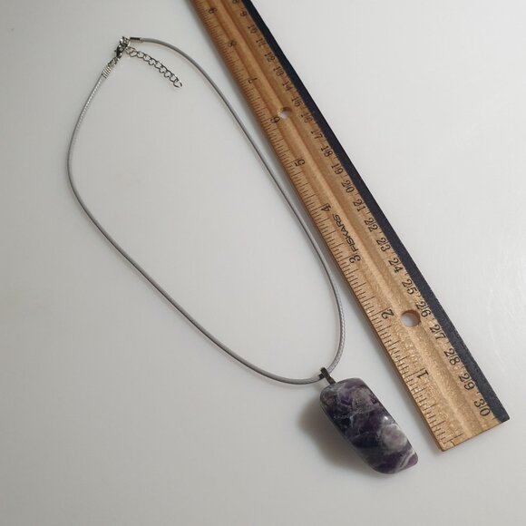Amethyst Polished Stone Pendant Necklace Silver Tone Adjustable Purple White - Picture 5 of 6